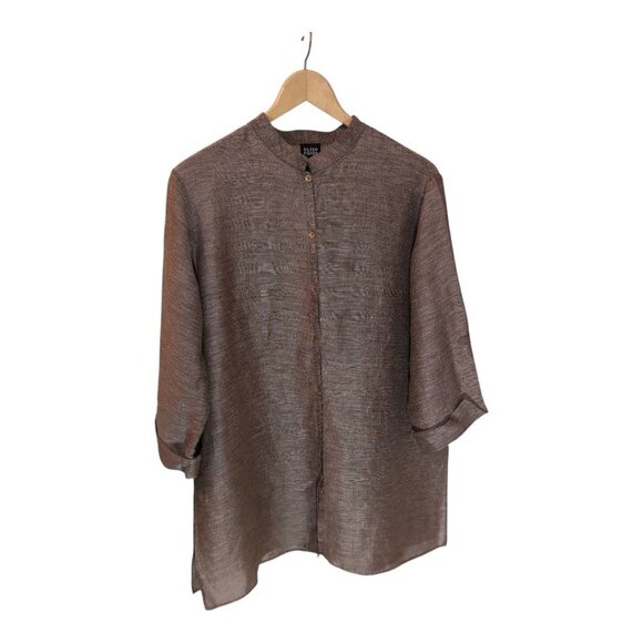 Eileen Fisher Tops - Eileen Fisher Lagenlook Linen Silk Mandarin Collar Tunic Shirt Womens Large